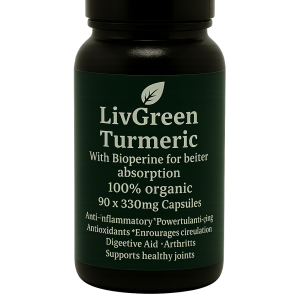 LivGreen Turmeric with Bioperine – 100% Organic (90 x 330mg Capsules)
