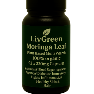LivGreen Moringa Leaf – 100% Organic Plant-Based Multi-Vitamin (92 x 330mg Capsules)