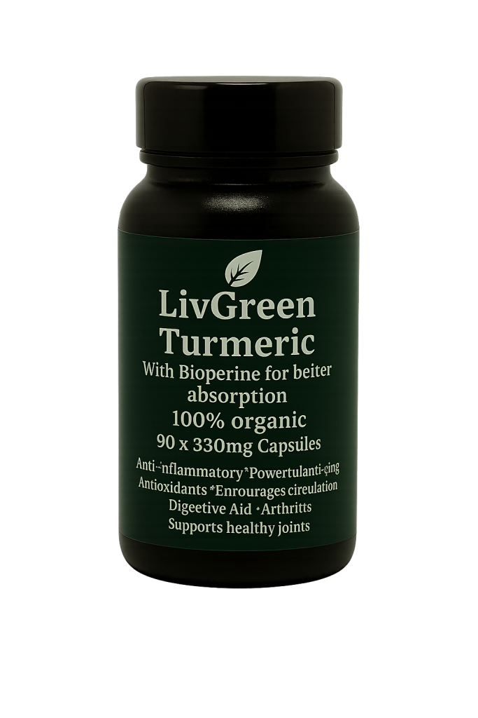 LivGreen Turmeric with Bioperine – 100% Organic (90 x 330mg Capsules)