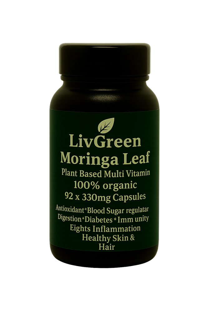 LivGreen Moringa Leaf – 100% Organic Plant-Based Multi-Vitamin (92 x 330mg Capsules)